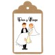 Etiqueta boda "Somos tres"