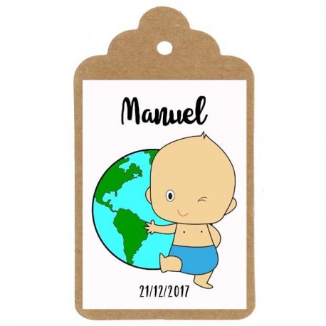 Etiqueta bautizo "BAUTIZO NIÑO MUNDO"