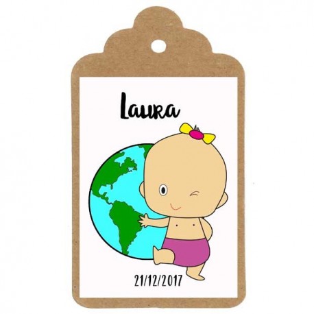 Etiqueta bautizo "BAUTIZO NIÑA MUNDO"