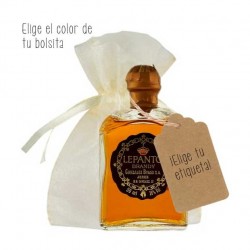 Brandy Lepanto botellita con etiqueta personalizada y bolsita de organza