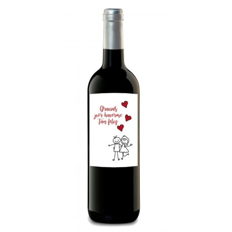 Botella de vino personalizada "Gracias por hacerme feliz"