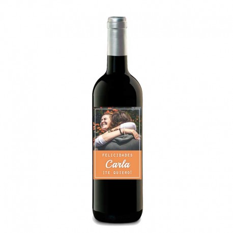 Botella de vino personalizada "Felicidades, te quiero"