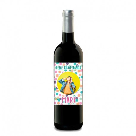 Botella de vino personalizada "CUMPLEAÑOS PUNTITOS"