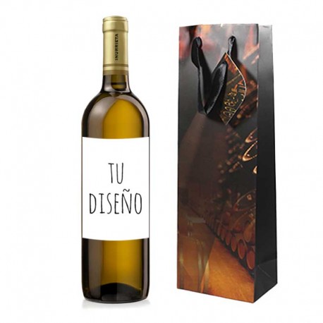 Botella de vino blanco Inurrieta con foto y estuche