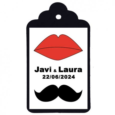 Etiqueta boda "Bigote y labios"
