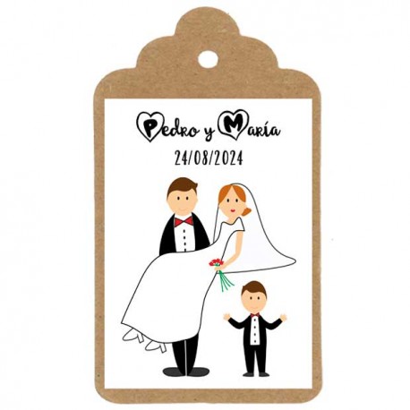 Etiqueta boda "Somos tres"
