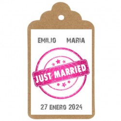 Etiqueta boda "JUST MARRIED"