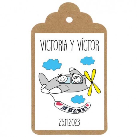 Etiqueta boda "VOLAMOS JUNTOS"