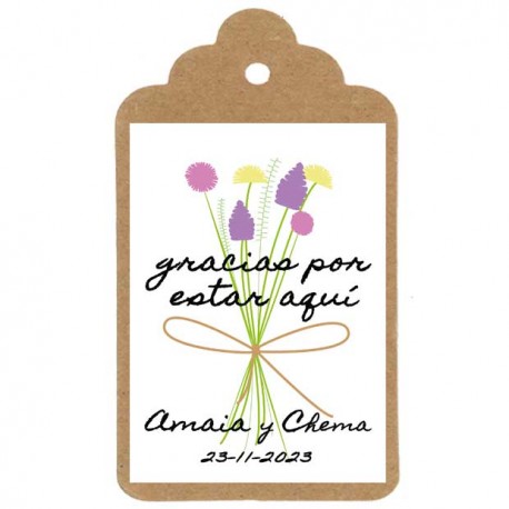 Etiqueta boda "GRACIAS POR ESTAR AQUÍ"
