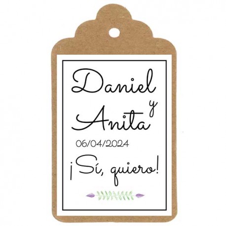 Etiqueta boda "SÍ QUIERO"
