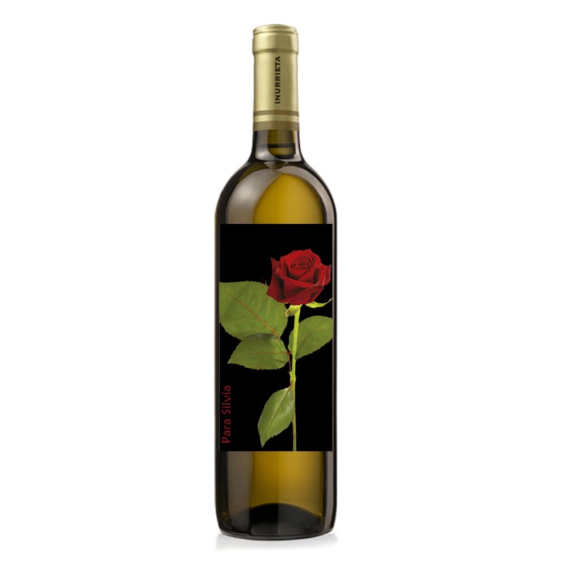 Botella de vino Díselo con flores y vino