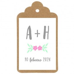 Etiqueta boda "INICIALES FLORES"