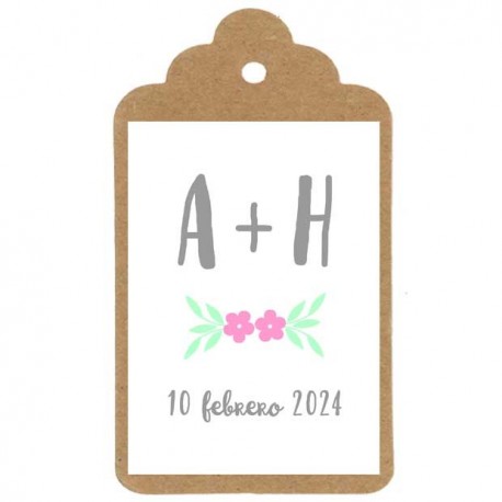 Etiqueta boda "INICIALES FLORES"