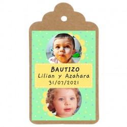 Etiqueta Bautizo "Dos niños foto"