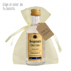 Miniatura Seagrams con etiqueta personalizada y bolsita de organza