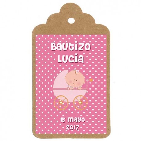 Etiqueta bautizo "Carrito niña"
