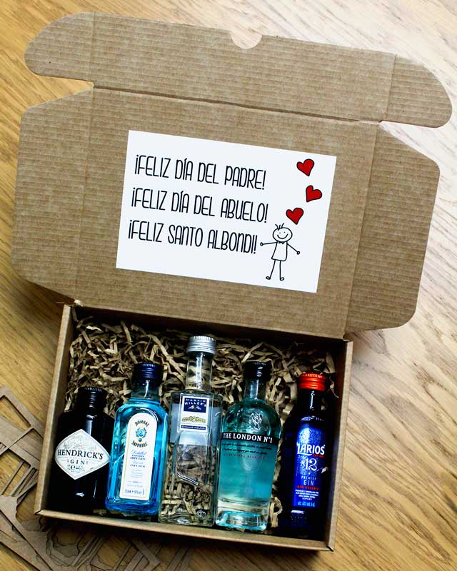 Cajita de botellitas de ginebra premium para regalar a tu padre